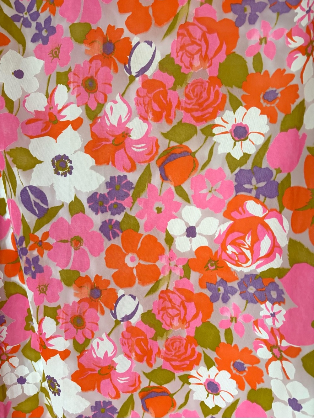Vintage Sheer Flowy Floral Nylon Fabric in Pink, Orange, Purple, Green 3.25 yds